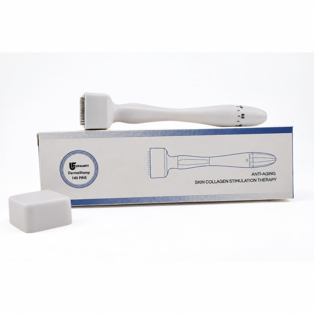 Derma stamp, protective cap, and original packaging